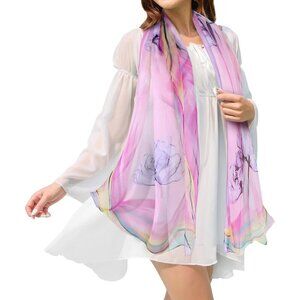 Women's Pink+purple Fashion Lightweight Head Scarf Floral Print Chiffon Scarves